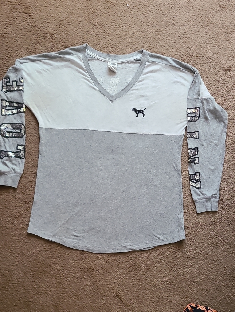 Pink Victoria's Secret PINK Colorblock V-Neck Long Sleeve Tee